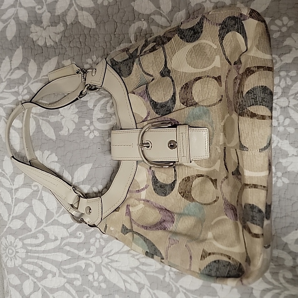 Coach Soho Linen Lynne Multi-color Optic Art Hobo Bag F16592 Sv/mc